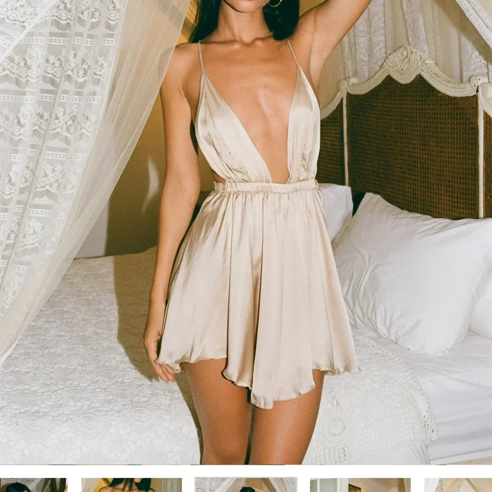 Indah Cream Spaghetti Strap Dress - Picture 9 of 14